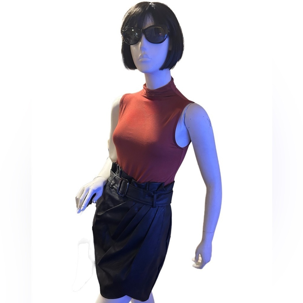 Venti6 Belted Faux Leather Skirt, Size L